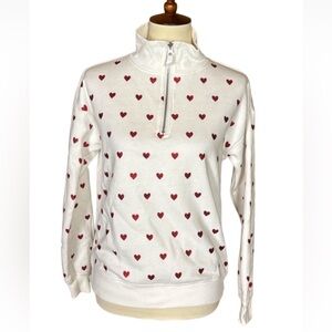 Cynthia Rowley white quarter zip sweatshirt with red glitter hearts Size Small